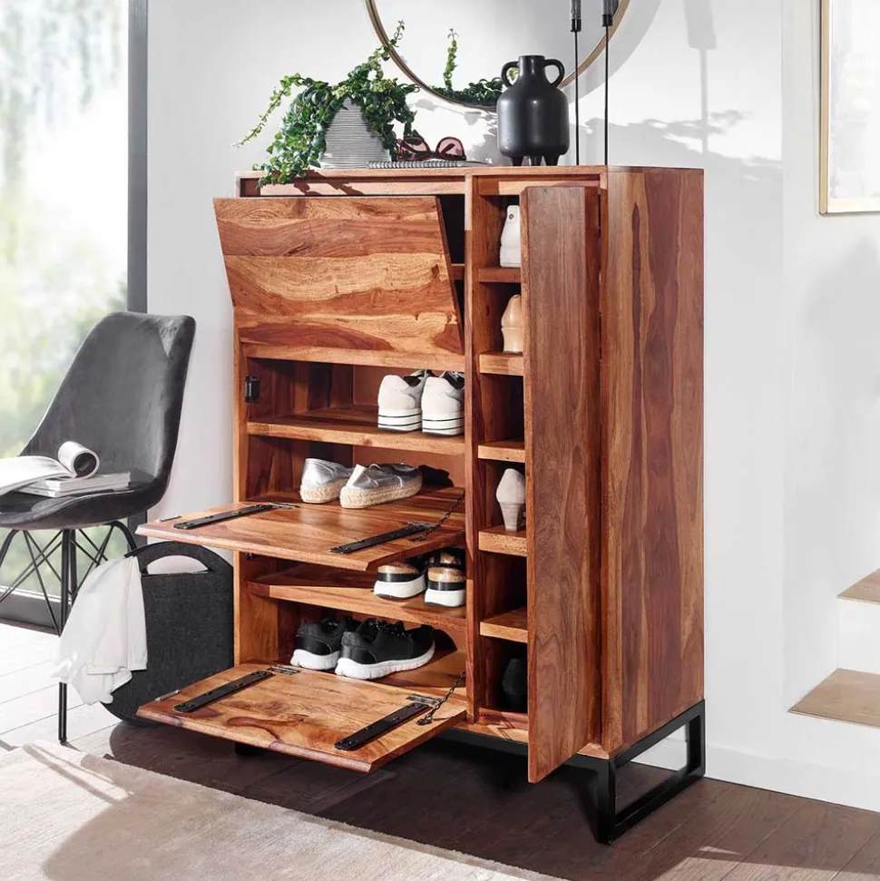 Sheesham Schuhschrank mit Bügelgestell - Elmin