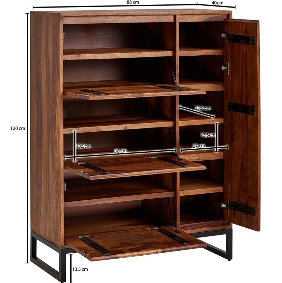 Sheesham Schuhschrank mit Bügelgestell - Elmin