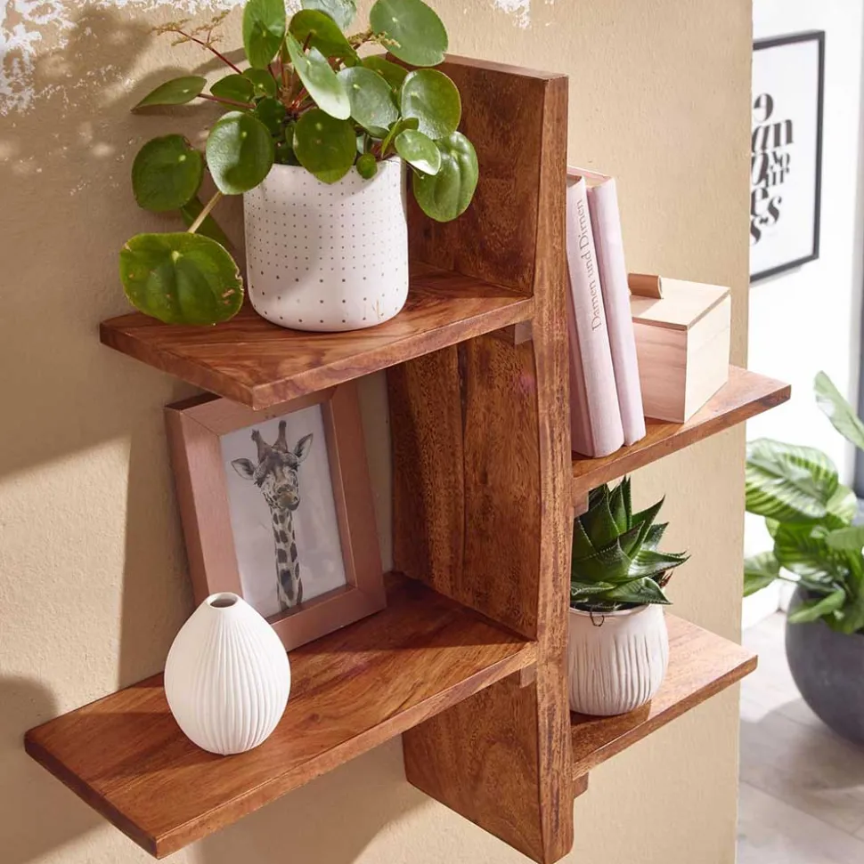 Sheesham Wandregal mit vier Böden - Elmin