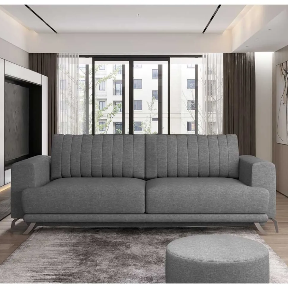 2-Sitzer Bettcouch in Grau Stoffbezug - Vlatu