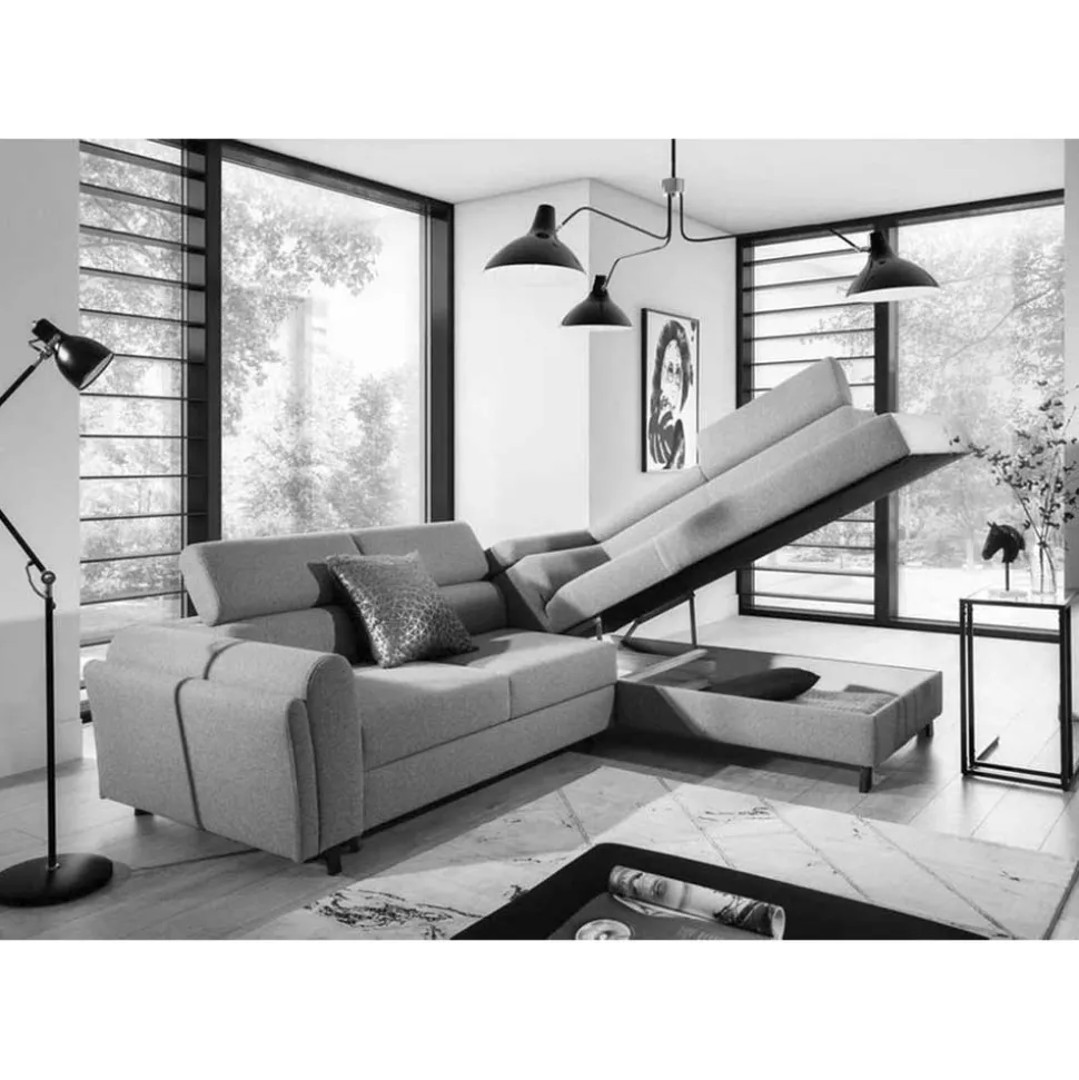 3-Sitzer Eckcouch in Dunkelbraun Velours - Doan