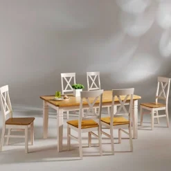 Sitzgruppe Lugon in Weiß Laugenfarben lackiert (siebenteilig)