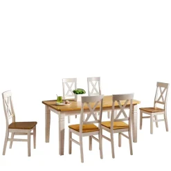 Sitzgruppe Lugon in Weiß Laugenfarben lackiert (siebenteilig)