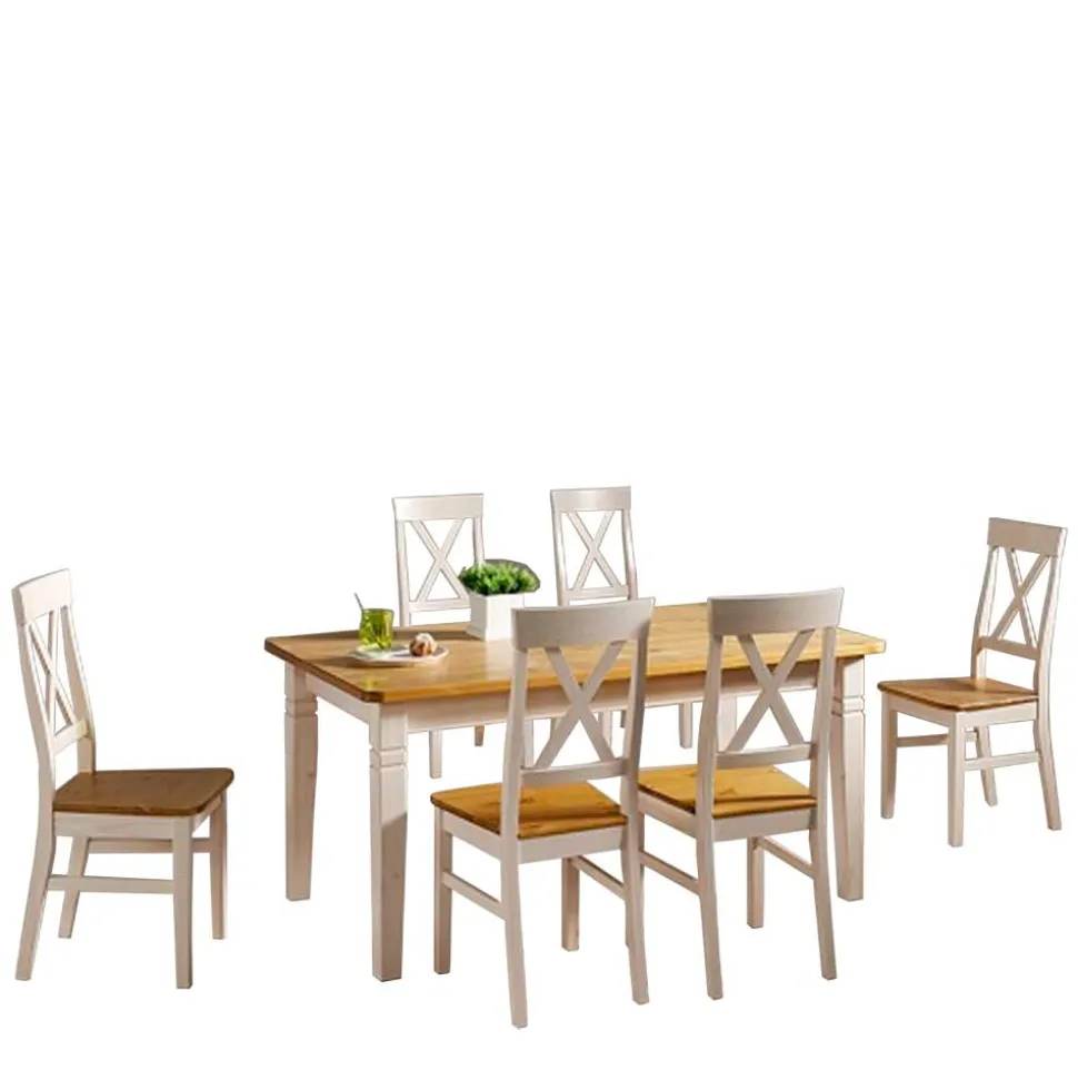 Sitzgruppe Lugon in Weiß Laugenfarben lackiert (siebenteilig)