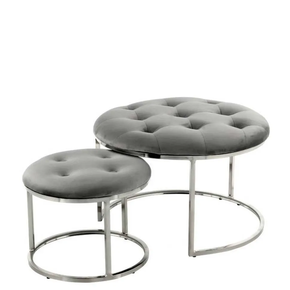 Sitzhocker Duo in Grau mit Silber - Vainy (zweiteilig)