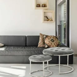 Sitzhocker Duo in Grau mit Silber - Vainy (zweiteilig)