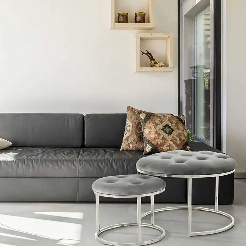 Sitzhocker Duo in Grau mit Silber - Vainy (zweiteilig)