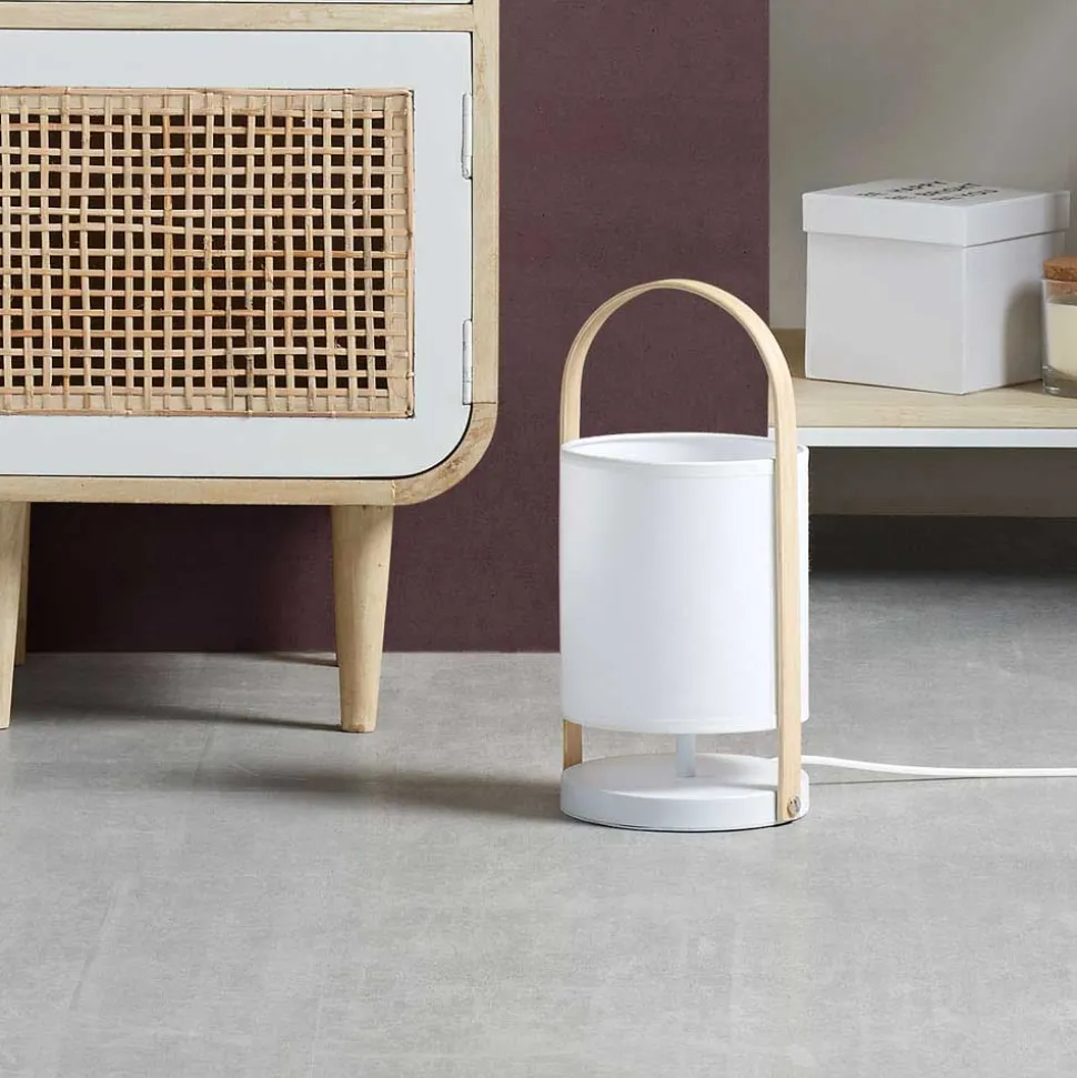 Skandi Tischleuchte in Weiß & Buche - Rina