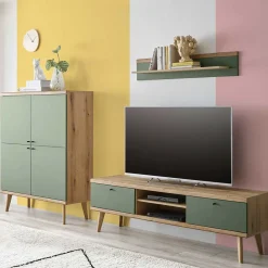 Skandi TV Anbauwand Möbel in Graugrün - Oliva (dreiteilig)