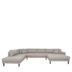 Skandi U-Form Couch in Beigegrau Stoffbezug - Gorgona
