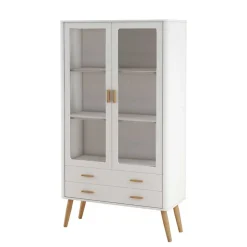Skandi Vitrine in Weiß und Eiche Natur - Yarisis