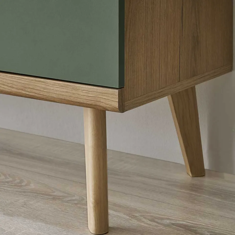 Skandi Wohnwand in Graugrün - Oliva (vierteilig)