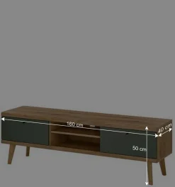 Skandi Wohnwand in Graugrün - Oliva (vierteilig)