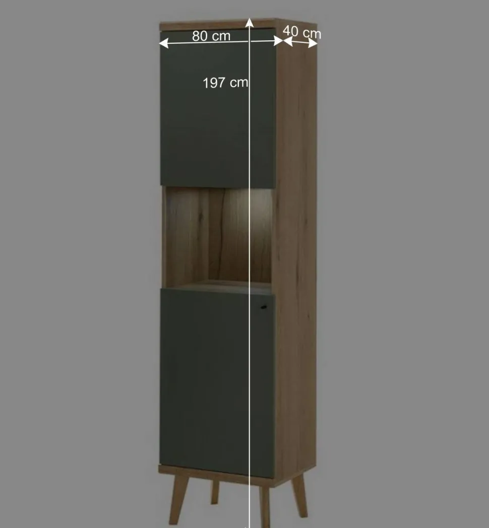 Skandi Wohnwand in Graugrün - Oliva (vierteilig)