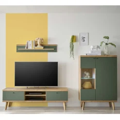 Skandi Wohnzimmer Schränke & Wandboard - Oliva (dreiteilig)