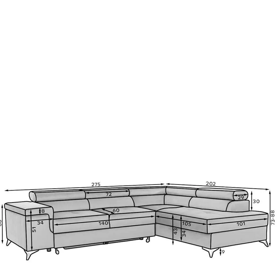 Sofaecke mit Schlaffunktion in Beige Webstoff - Rirua