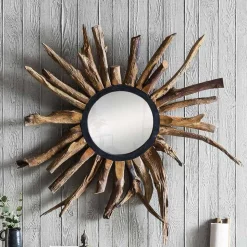 Spiegel im Sonnendesign aus Suar Altholz - Teako