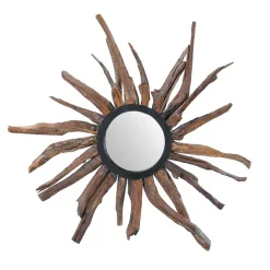 Spiegel im Sonnendesign aus Suar Altholz - Teako