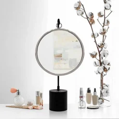 Spiegel mit Ständer in Silber und Schwarz - Fraduno