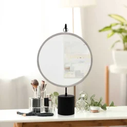 Spiegel mit Ständer in Silber und Schwarz - Fraduno