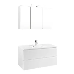 Spiegelschrank und Waschtisch Concetada in Hochglanz Weiß (zweiteilig)