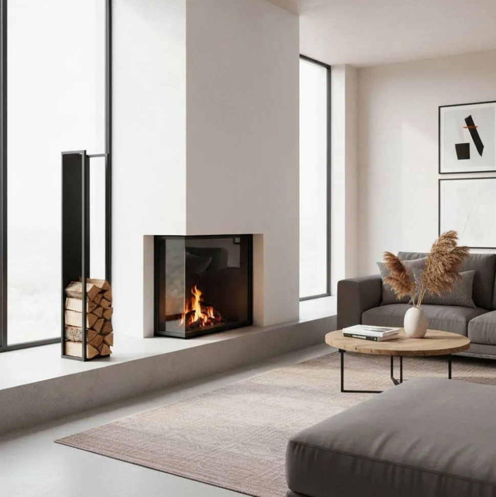 Stahl Kaminholz Regal in Schwarz - Malivio