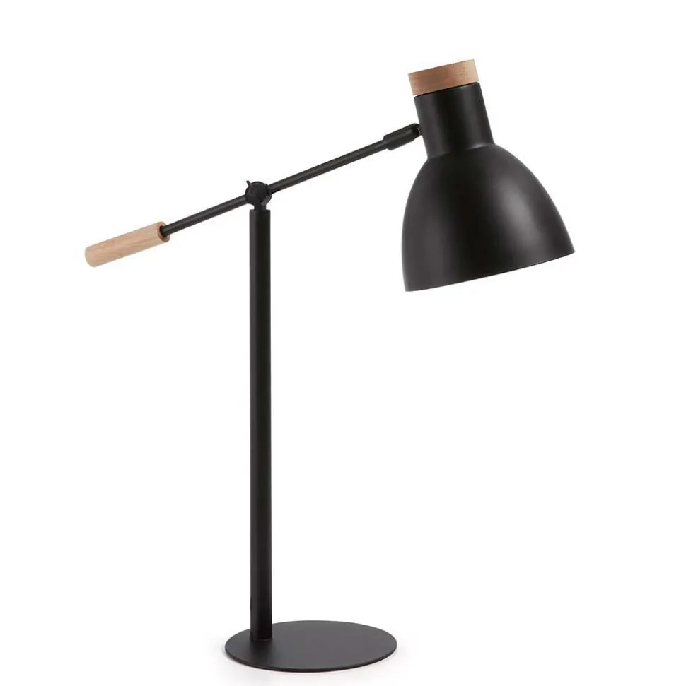 Stahl Tischlampe in Schwarz & Buche - Zandravo