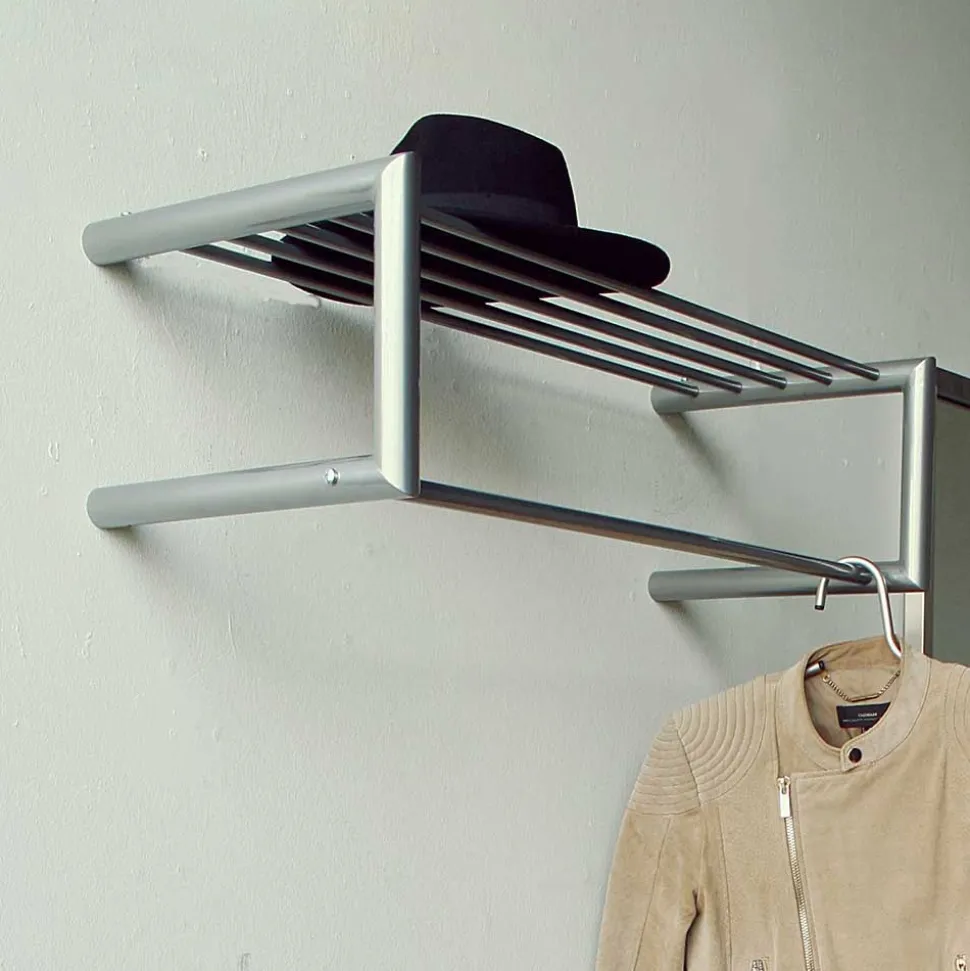 Stahl Wandgarderobe mit Stange & Ablage - Skyline