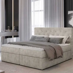 Stauraum Bett in Cremeweiß Stoffbezug - Annely