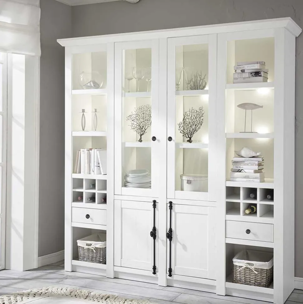 Stauraum Landhaus Vitrinenschrank in Weiß - Chelles