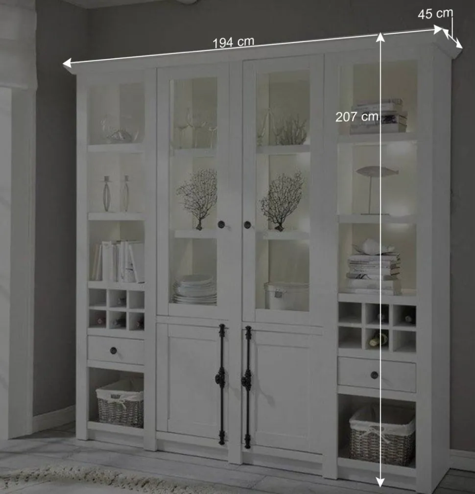 Stauraum Landhaus Vitrinenschrank in Weiß - Chelles