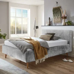 Stauraum Polsterbett aus Boucle in Grau - Tasso