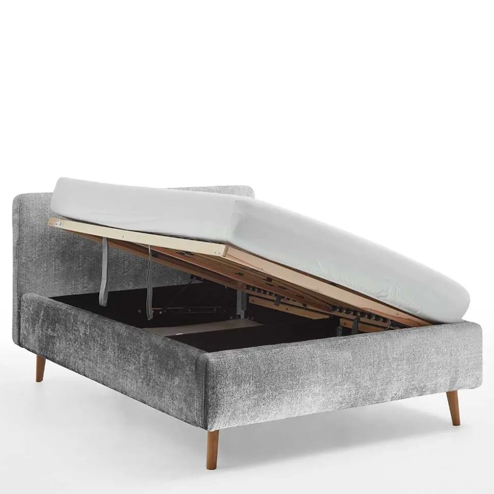 Stauraum Polsterbett aus Boucle in Grau - Tasso