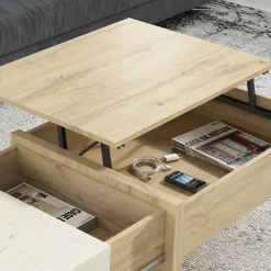 Stauraum Sofatisch in Wildeiche & Creme - Tara