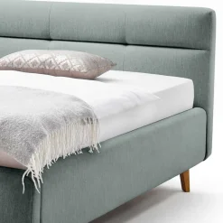 Stauraumbett in hellem Blau & Eiche - Armele