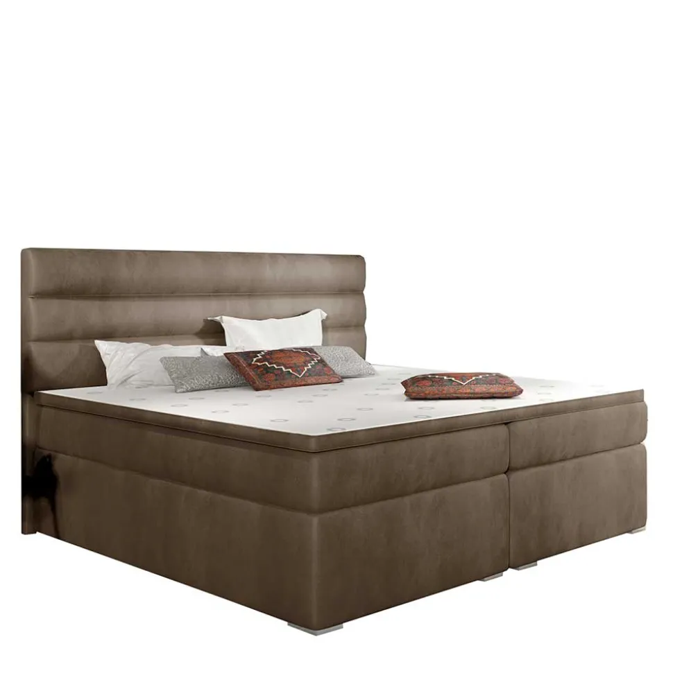 Stauraum-Polsterbett in Hellbraun Samt - Iceline