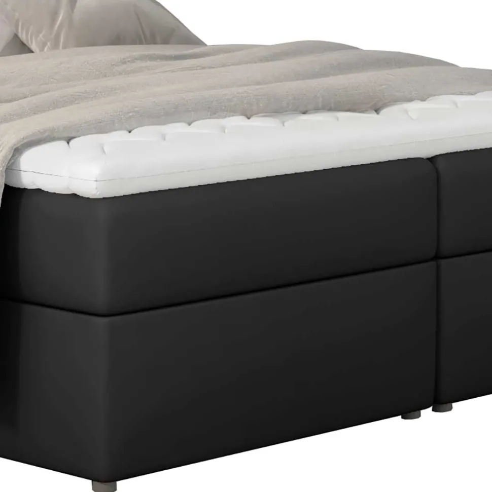 Stauraum-Polsterbett in Schwarz Kunstlederbezug - Malka