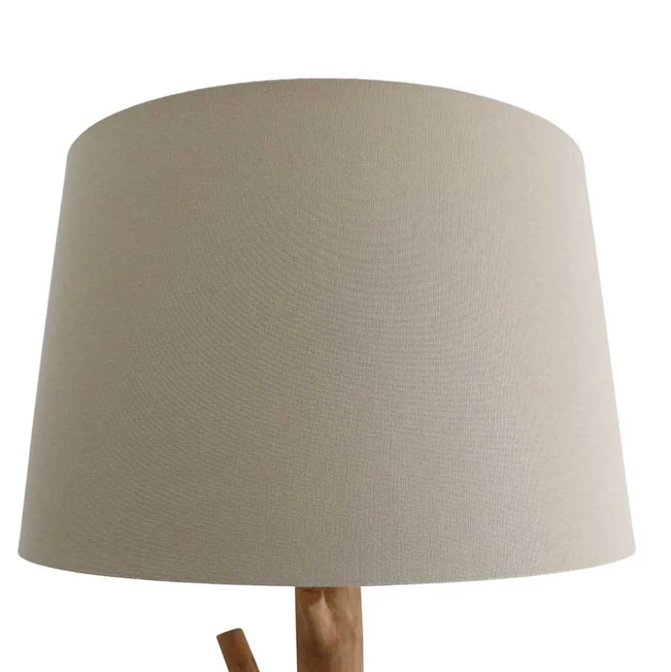 Stehlampe mit Stoffschirm und Naturholz Fuß - Longli