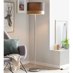 Stehleuchte mit Schirm in Schwarz & Holzoptik - New Orleans