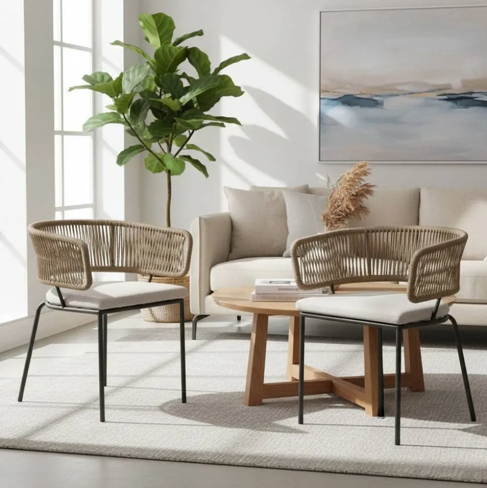 Stühle aus Kordelgeflecht Beige - Wanisha (4er Set)