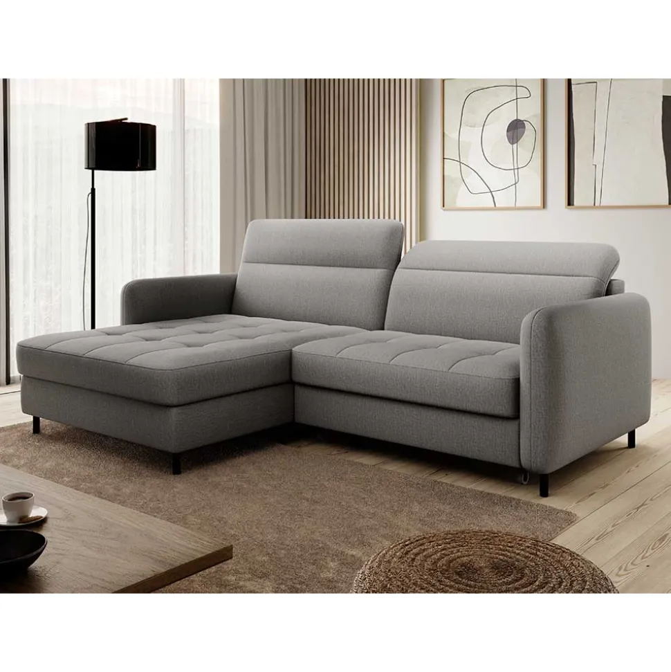 Stoff-Ecksofa in Hellgrau mit Bettfunktion - Alister