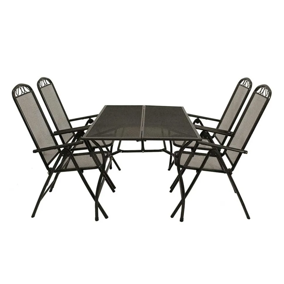Streckmetall Gartentisch mit 4 Klappstühlen - Postumo (fünfteilig)