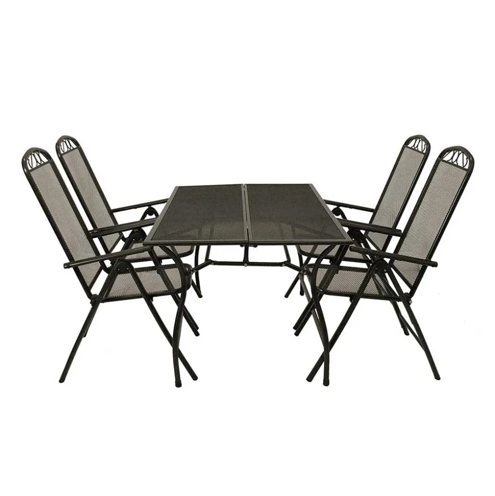 Streckmetall Gartentisch mit 4 Klappstühlen - Postumo (fünfteilig)