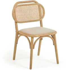 Stuhl mit Wiener Geflecht & Stoffsitz Beige - Fiorenza (2er Set)