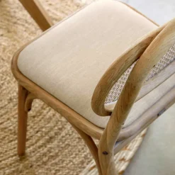 Stuhl mit Wiener Geflecht & Stoffsitz Beige - Fiorenza (2er Set)