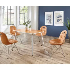 Stylische Design Essgruppe in Orange Wancora mit Kunstleder Stühlen (fünfteilig)