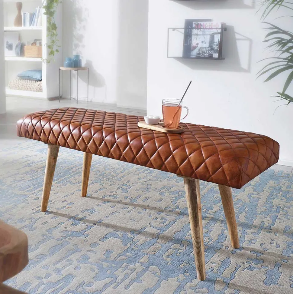 Stylische Lederbank mit Rautensteppung - Barrena