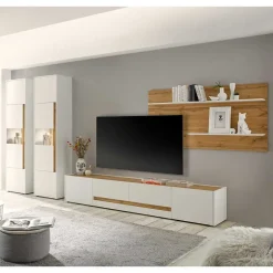 Stylische Wohnwand in Weiß & Wildeiche - Nonessia (vierteilig)