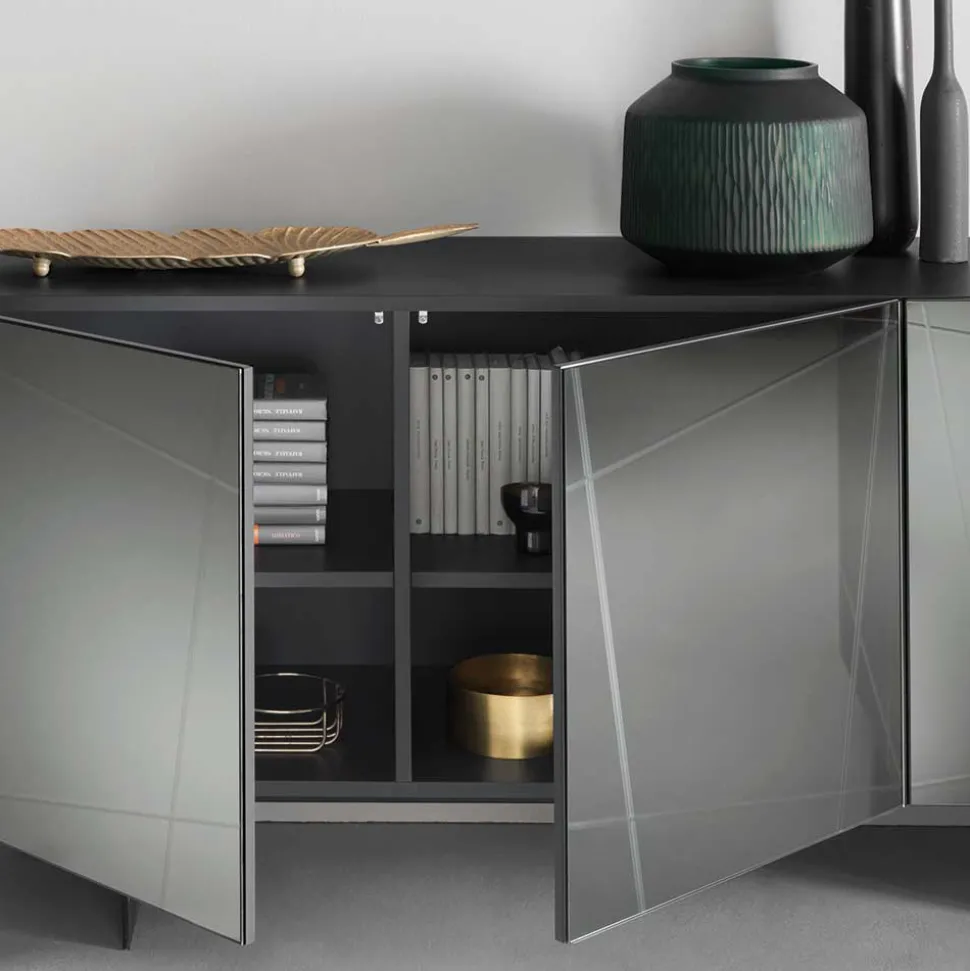 Stylisches Sideboard mit Spiegel Front in Rauchgrau - Odangelo
