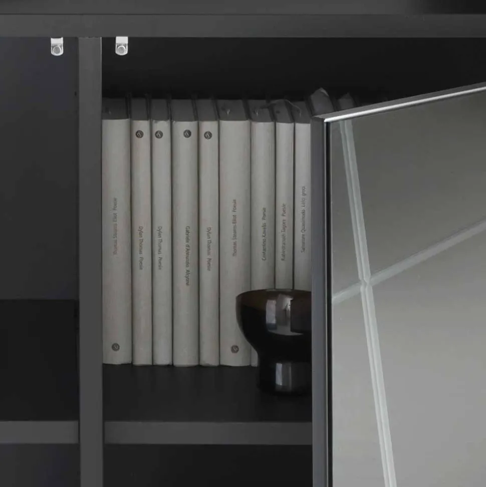 Stylisches Sideboard mit Spiegel Front in Rauchgrau - Odangelo